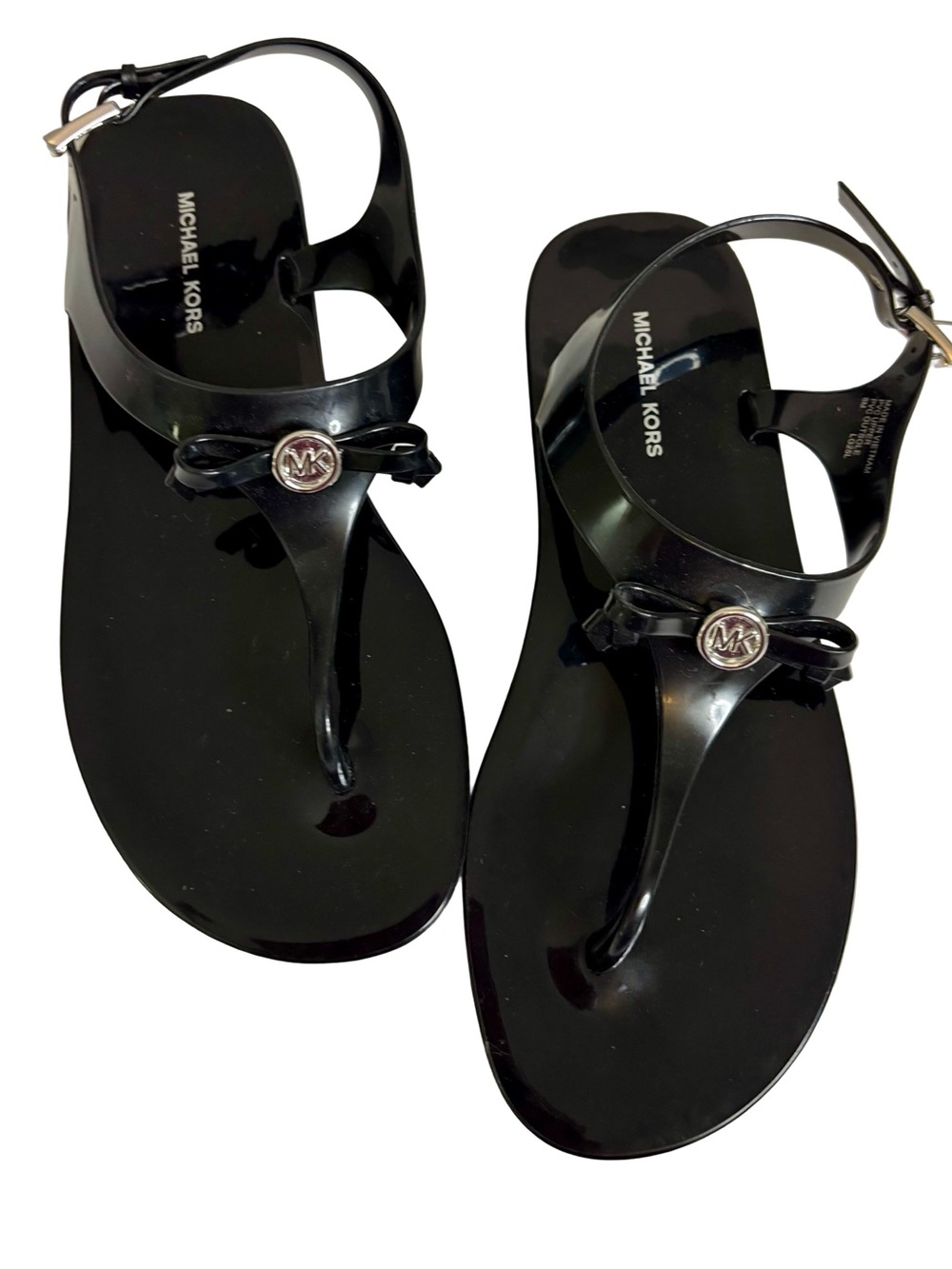 Michael Kors Eva thong Black Patent MK Bow T-Strap Sandals